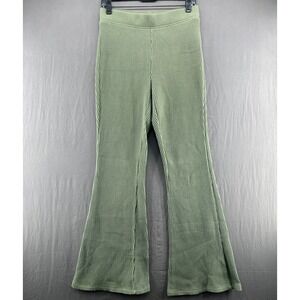 Aerie Womens M Sage Green Waffle Knit High Waisted Flare Leggings Thermal Pants